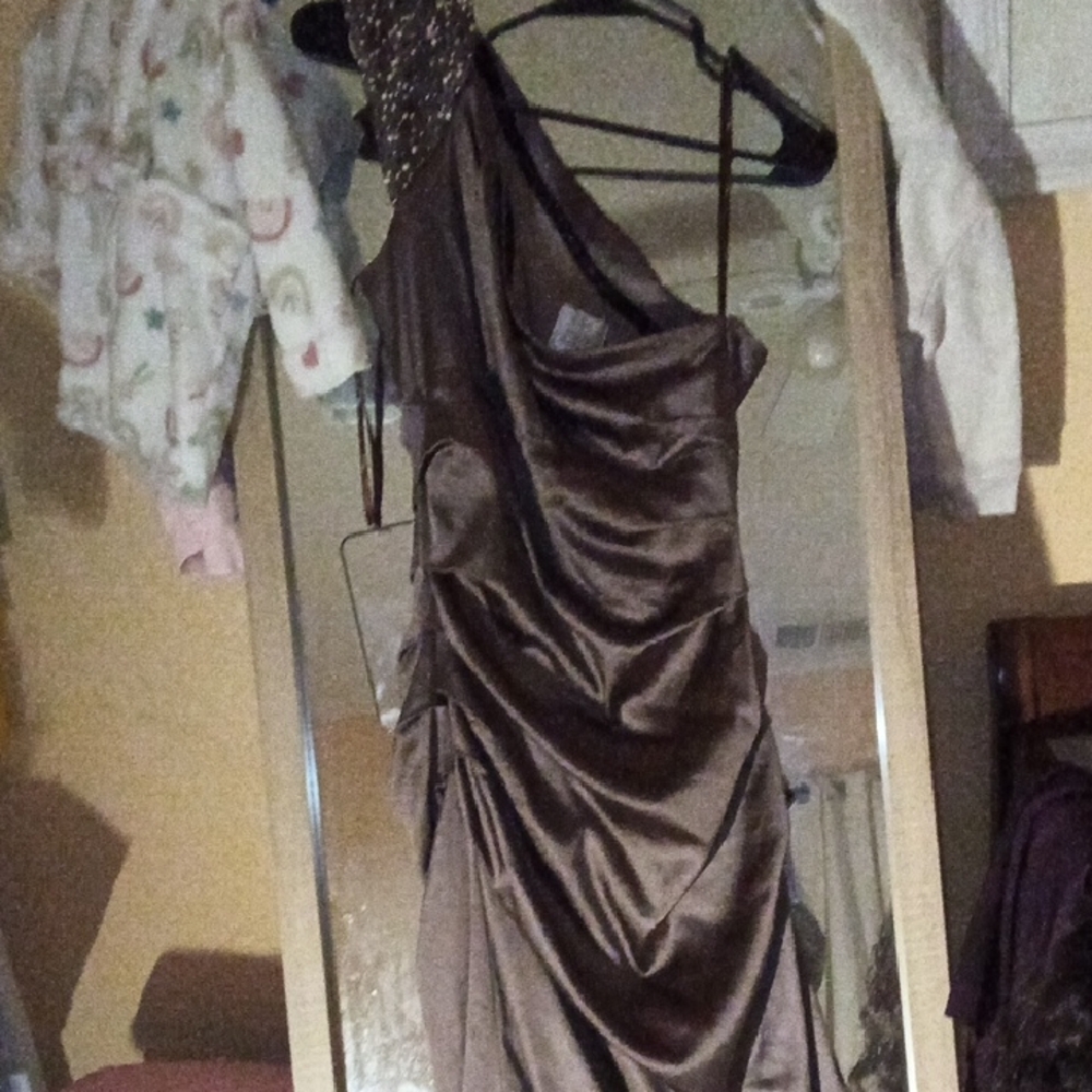 Suzi Chin for Maggy Boutique Brown One Shoulder Dress
